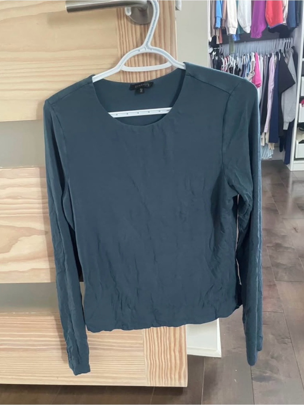 Dynamite Classic Long-Sleeve Crewneck Top - Slate Blue - Large